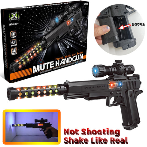 Electric Music Toygun Series - Mute Handgun With Light &amp; Music - Shake Like Real Vibration - Battery Operated - Black