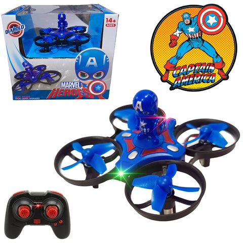 Remote Control Mini Drone With Captain America Mini Figure - Rechargeable With Front and Back Light - Blue