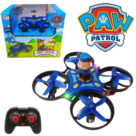 Remote Control Mini Drone With Captain Paw Patrol Figure - Rechargeable With Front and Back Light - Blue