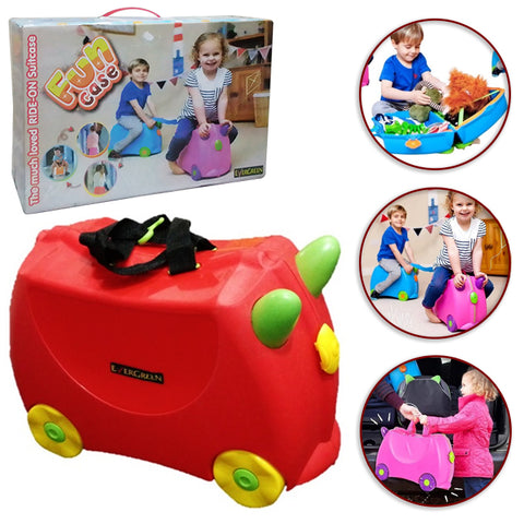 Funcase Briefcase Hard Plastic Toy Chest School Bag Luggage with Wheels for Kids - Size Approx. 20 inch - Red