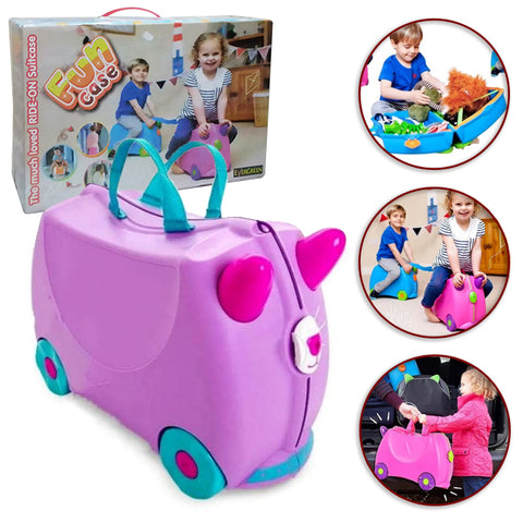 Funcase Briefcase Hard Plastic Toy Chest School Bag Luggage with Wheels for Kids - Size Approx. 20 inch - Pink