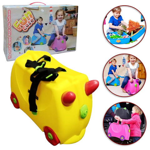 Funcase Briefcase Hard Plastic Toy Chest School Bag Luggage with Wheels for Kids - Size Approx. 20 inch - Yellow