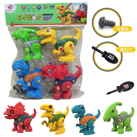 Dinos Assembly Series - 4 Pcs Dinosaur Assemble Play With Plastic Screw Driver