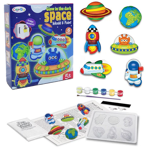 Glow-In-The-Dark-Space Mould &amp; Paint - 6 Designs Fridge Magnets - Multicolor