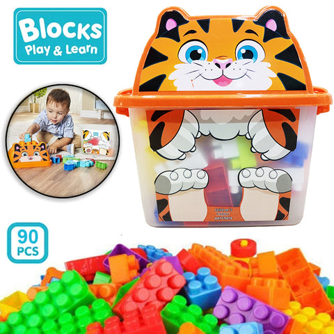 Mega Blocks Smiley Tiger - 90 Pcs Building Blocks Bucket Jar - Multicolor