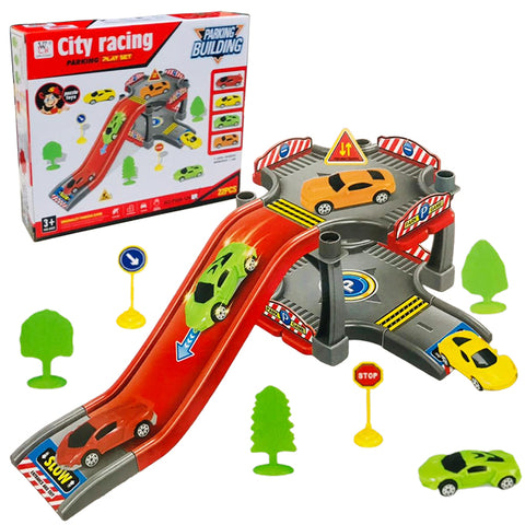 City Racing Parking Play Set - 22 Pcs Parking Puzzle Set - Any One Random Car - Approx. 32cm - Multicolor