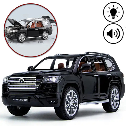 Toyota Land Cruiser V8 Die cast 1:24 Scale Model Car - Full Door Open wIth Hood and Tail Open - Pull Back action - Lights and Sound - Size Approx. 9 inch - Black