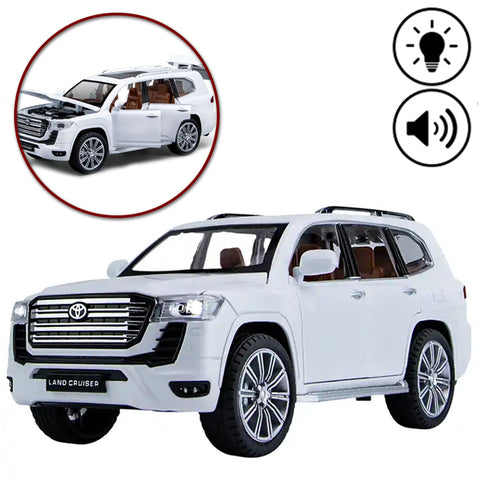 Toyota Land Cruiser V8 Die cast 1:24 Scale Model Car - Full Door Open wIth Hood and Tail Open - Pull Back action - Lights and Sound - Size Approx. 9 inch - White