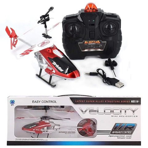 Remote Control 2.5 Channel Velocity Rechargeable Helicopter - Infrared Control - Size Approx. 12 inches - Red