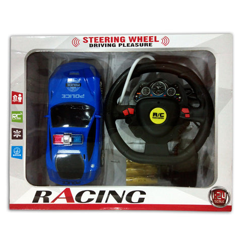 RC Police Car With Steering Wheel - Blue