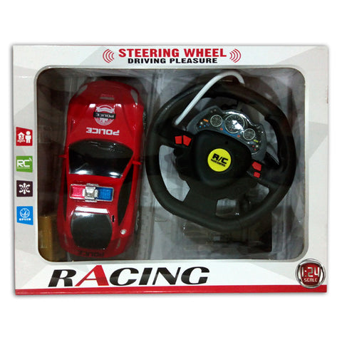 RC Police Car With Steering Wheel - Red