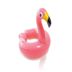 Pink inflatable flamingo pool float on a white background