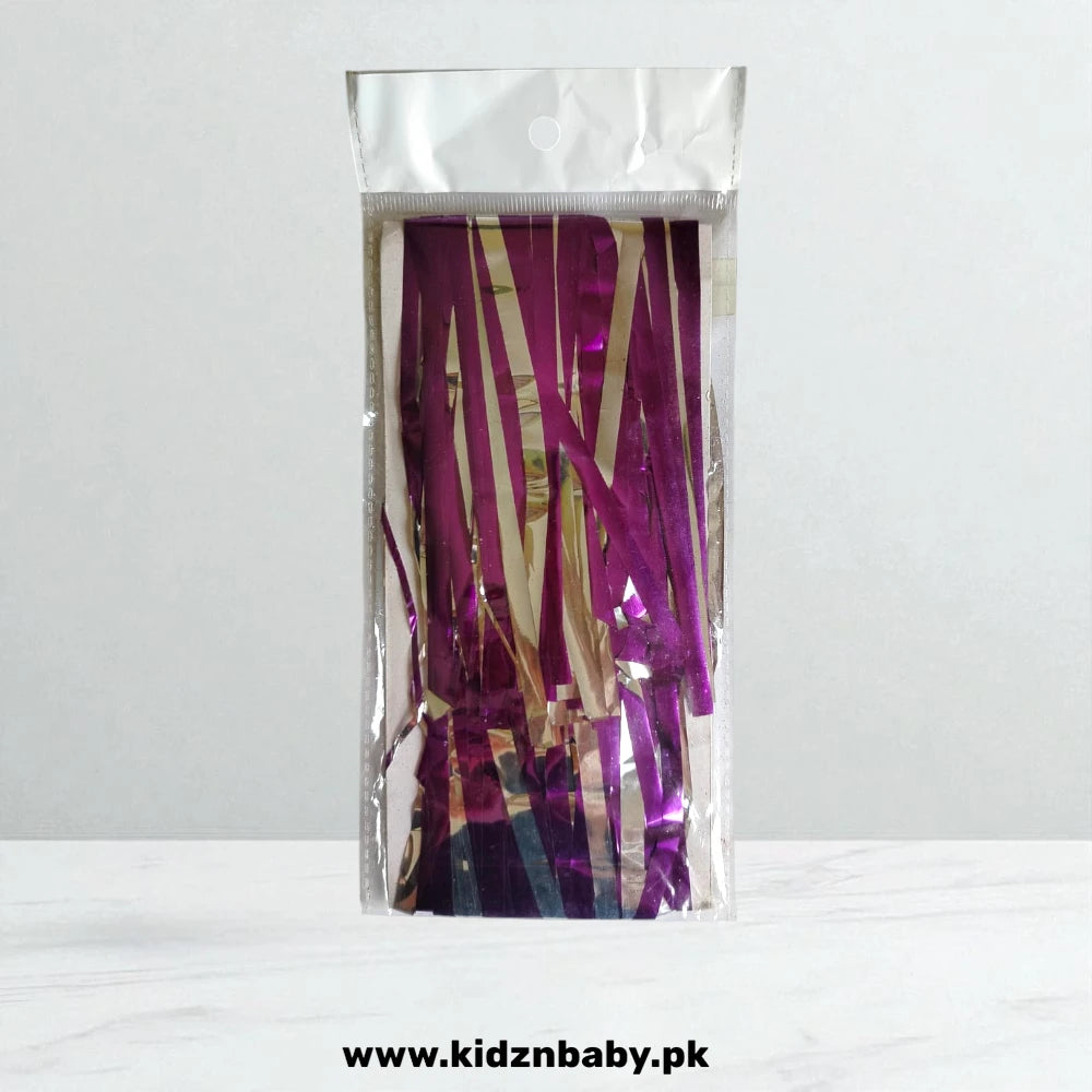 Purple fringe foil curtain for wedding decorations