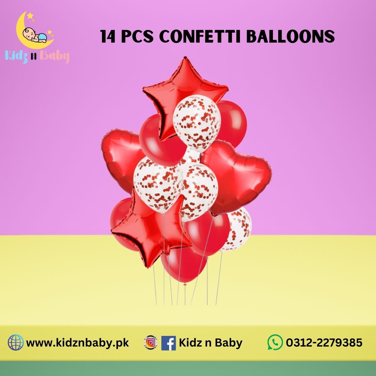 Confetti Latex Star Heart Foil Balloons Set - 14 Pieces