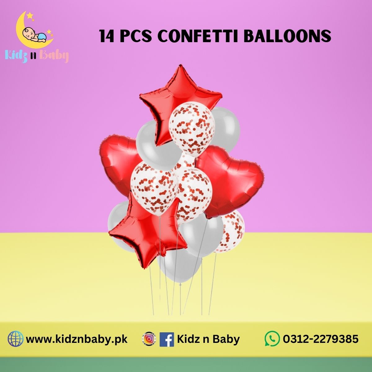 Confetti Latex Star Heart Foil Balloons Set - 14 Pieces