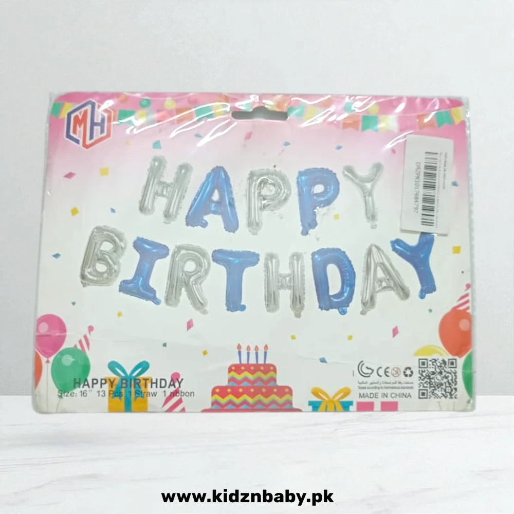 Silver Blue Happy Birthday Foil Balloon