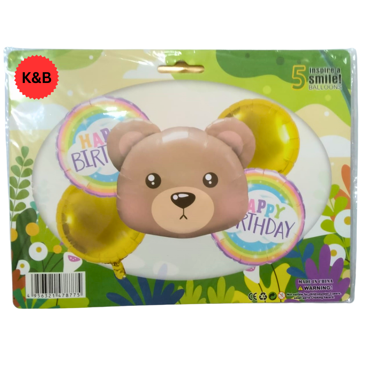 Teddy Bear Foil Balloons Set - Pack of 5