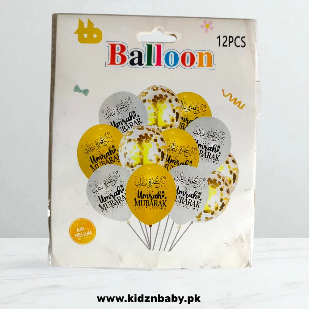 Umrah Mubarak celebration balloon pack with latex and sparkling confetti