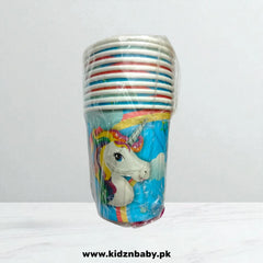 Set of 10 pastel pink and rainbow unicorn paper cups for a girl's birthday party