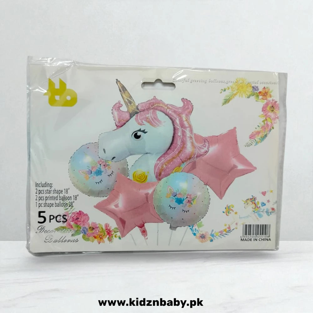 Unicorn Pink Theme Combo Foil Balloons Set – 5 Pieces for Girls Birthday Party Decoration