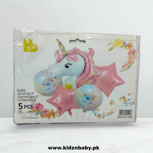 Unicorn Pink Theme Combo Foil Balloons Set – 5 Pieces for Girls Birthday Party Decoration