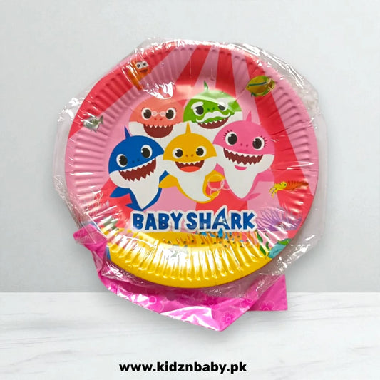 Baby Shark family theme disposable paper plates for kids' party tableware (Pack of 10)
