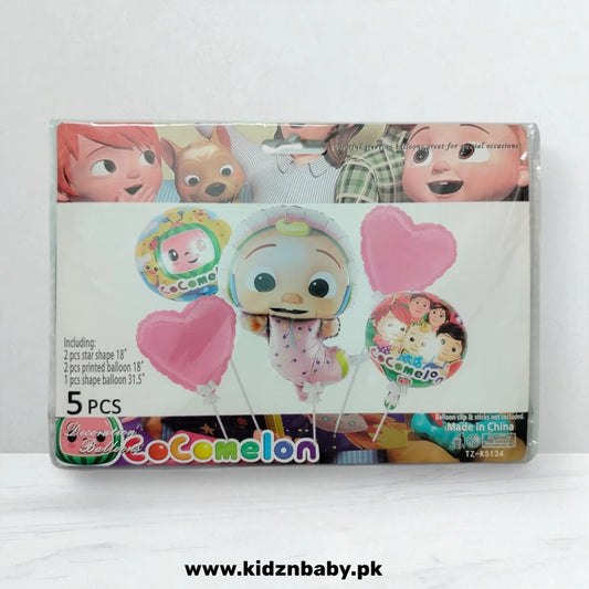 Cocomelon Pink Birthday Theme Party Combo Set - 5 Pcs