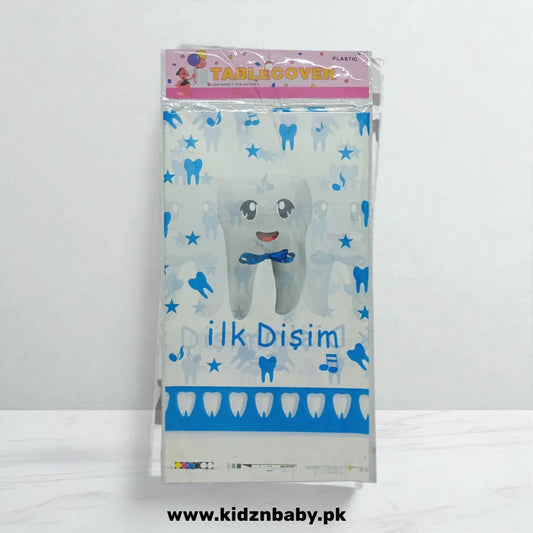 First Tooth Blue Theme Plastic Table Cover- Birthday Party Decoration