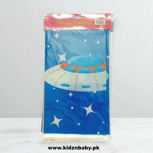 Space Theme Plastic Table Cover – UFO & Galaxy Party Decoration