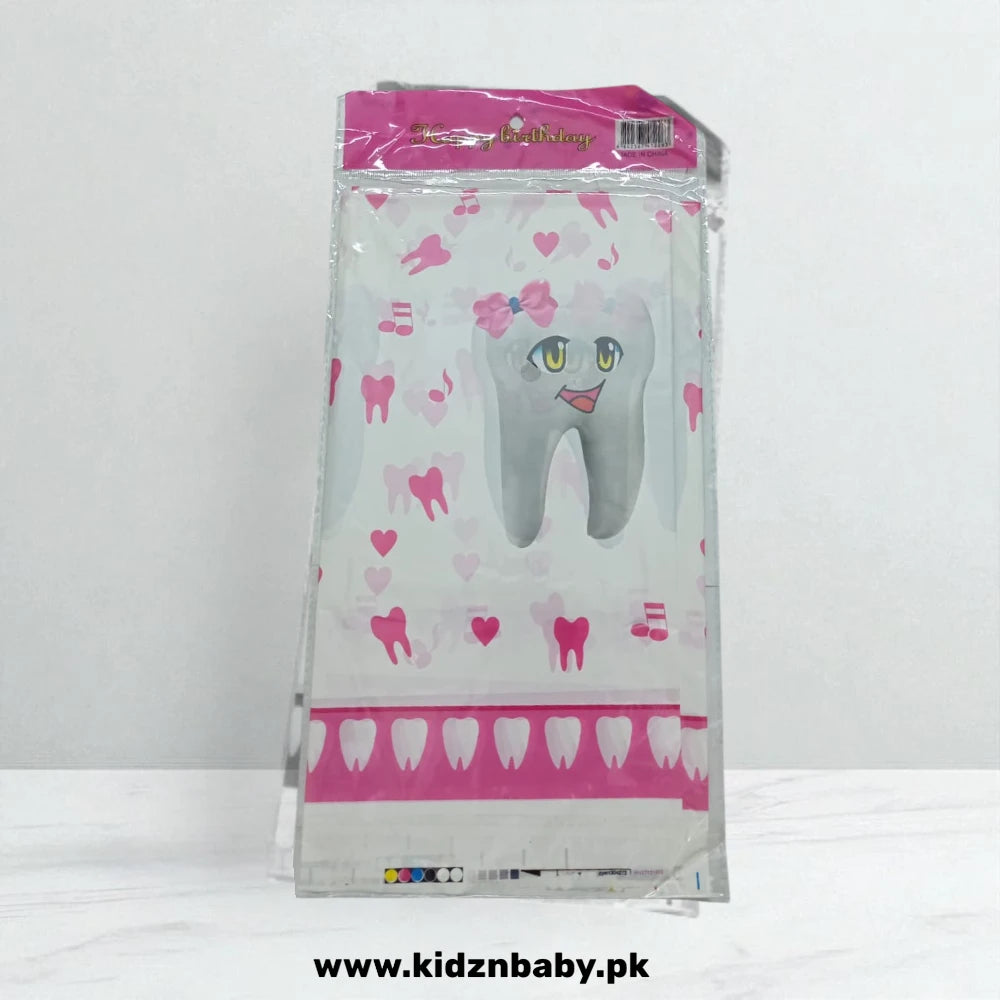 First Tooth Pink Theme Plastic Table Cover- Birthday Party Decoration