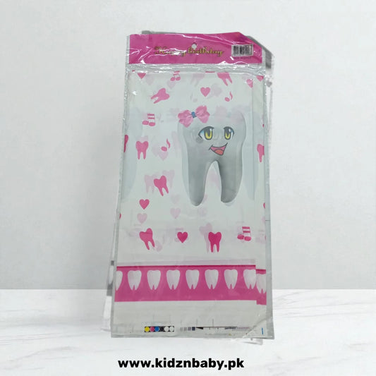 First Tooth Pink Theme Plastic Table Cover- Birthday Party Decoration