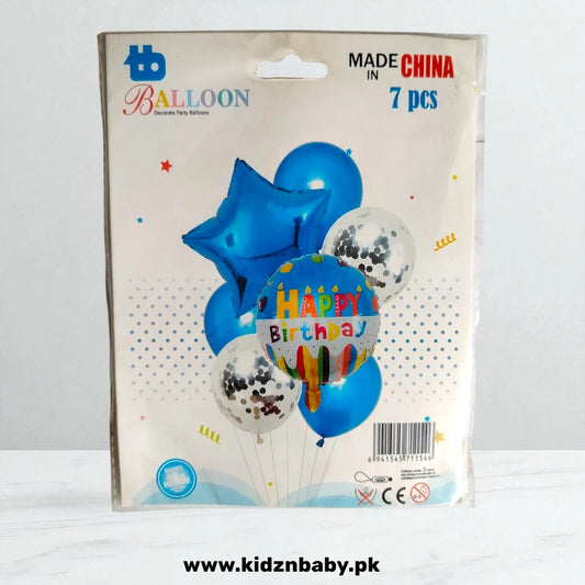 Happy Birthday Combo Balloons Set 7Pcs (Latex, Foil and Confetti)