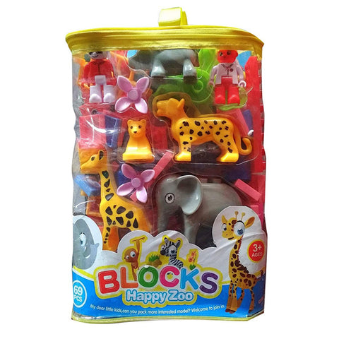 Happy Jungle Blocks - Zoo Blocks - Animal Blocks - Kids Learning Blocks About Jungle &amp; Animals 69 pcs - Big Size