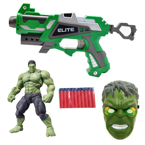 Avengers Hulk Mask with Action Figure and Nerf Gun Set for Kids