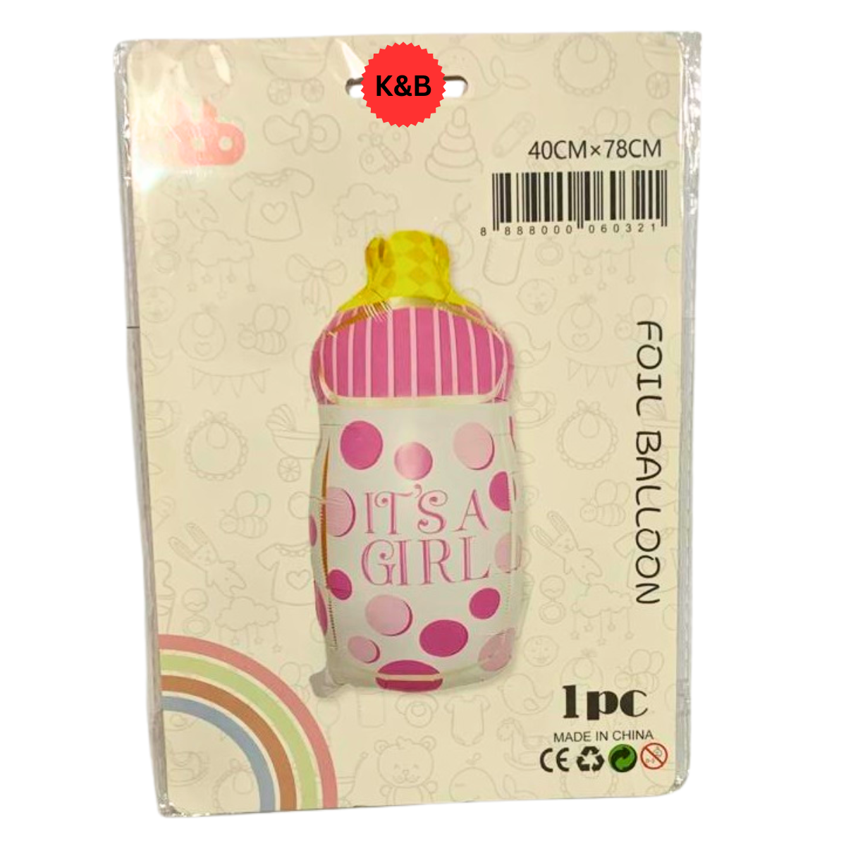 Baby Girl Exclusive Foil Balloon - 1 Pc featuring a pink and white baby bottle-shaped balloon with 'It's a Girl' text, ideal for baby showers and newborn celebrations