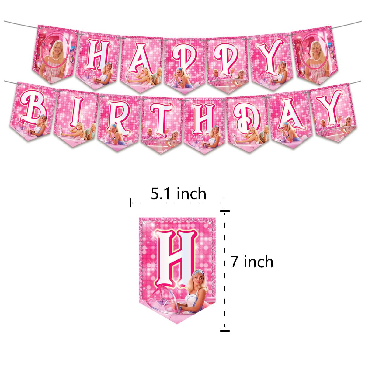 Barbie Theme Happy Birthday Card Banner - 13pcs Set