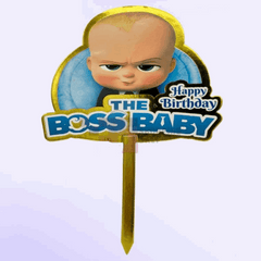 Boss Baby Cake Topper featuring Boss Baby in a suit with a fun birthday theme.