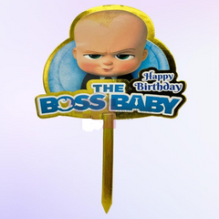 Boss Baby Cake Topper featuring Boss Baby in a suit with a fun birthday theme.