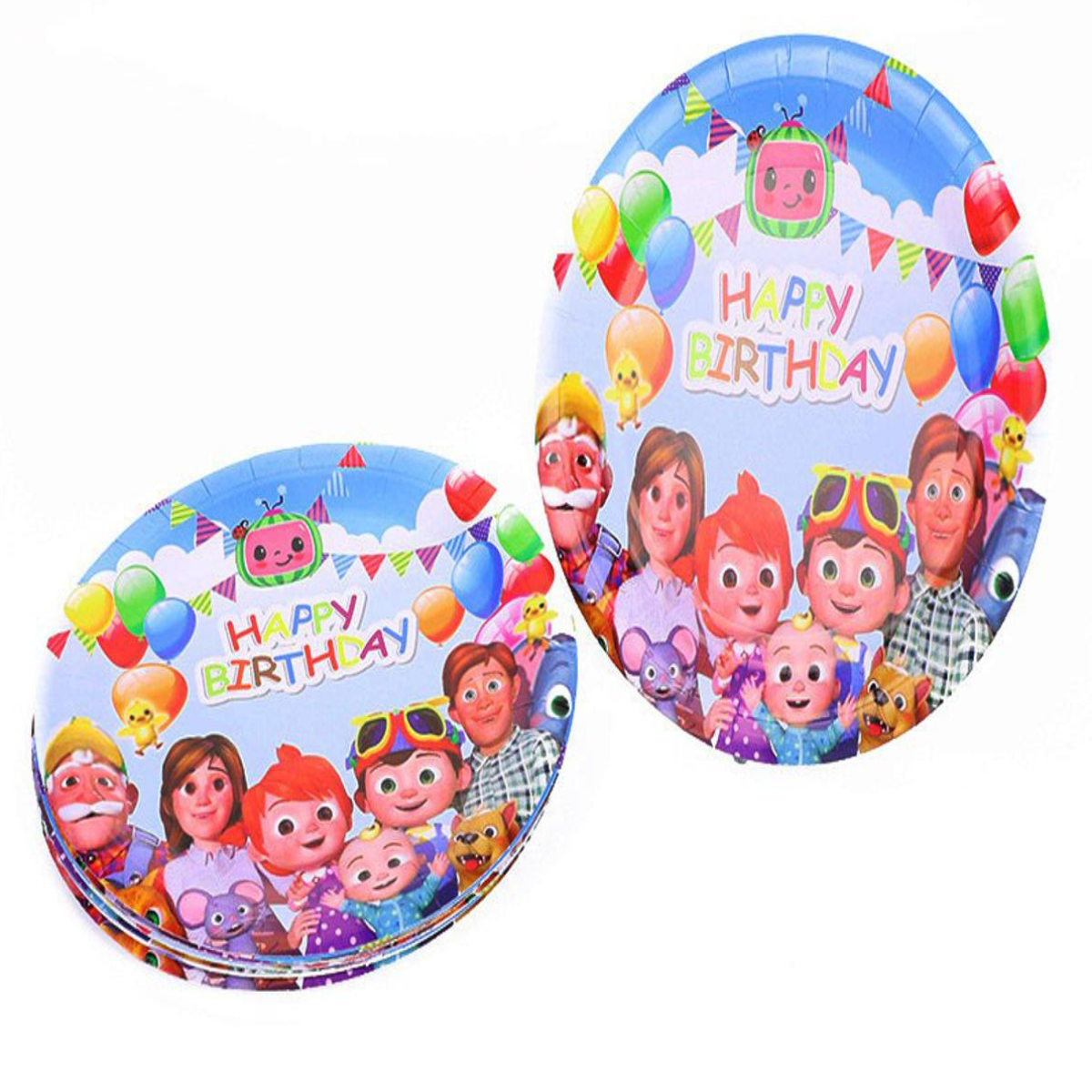 CoComelon Disposable Plates with JJ and friends, perfect for kids’ birthday parties.

