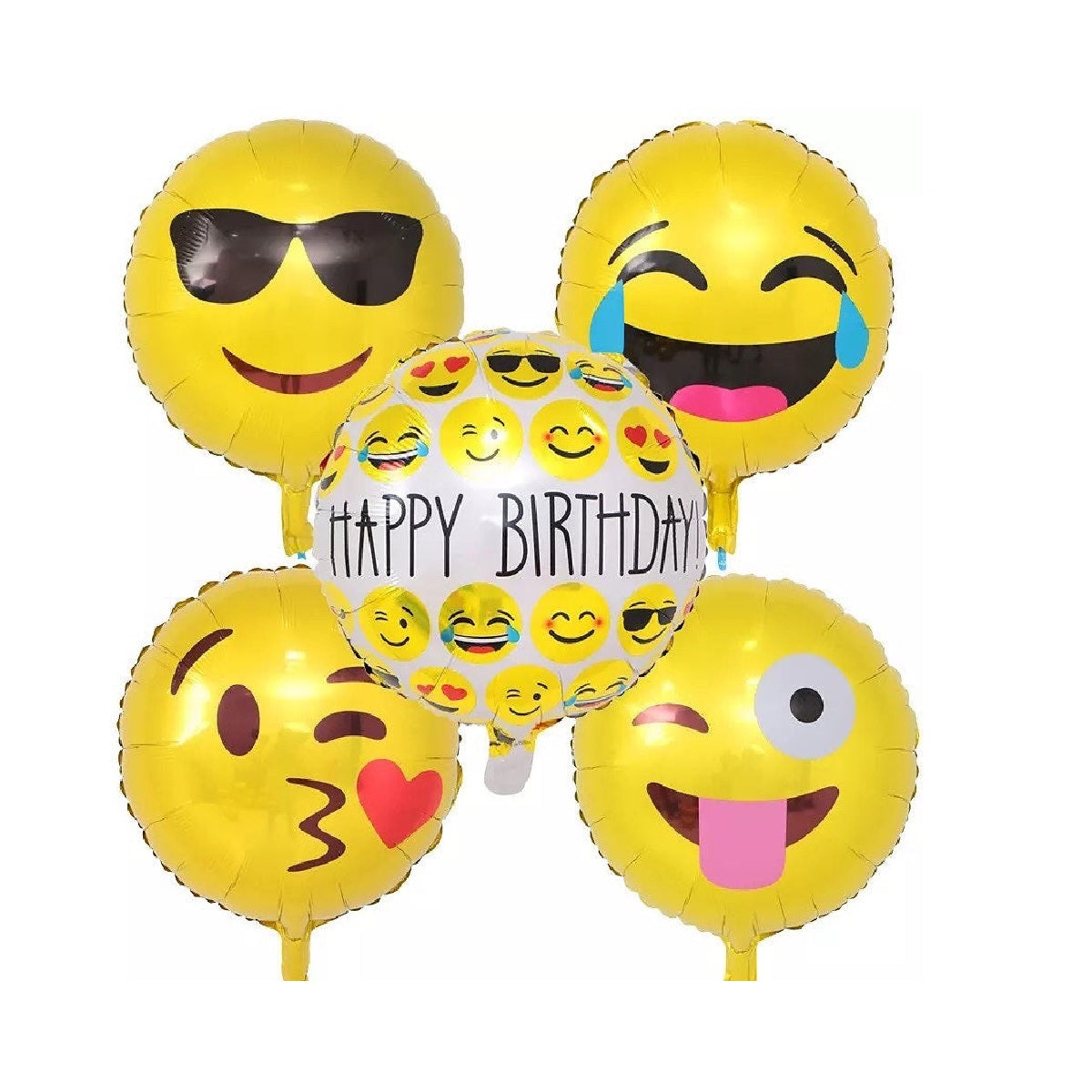 Emoji Theme Foil Balloons - Pack of 5 with various emoji designs