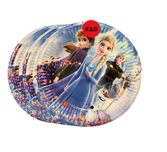 Frozen Disposable Plates featuring Elsa, Anna, Olaf, and Kristoff, perfect for Frozen-themed birthday parties.