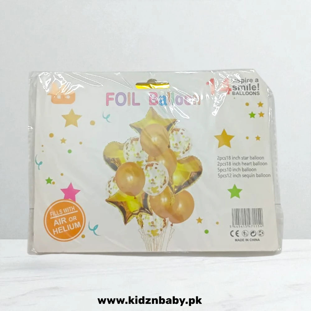 Golden Confetti Heart & Star Foil Balloons Party Decoration in Pakistan
