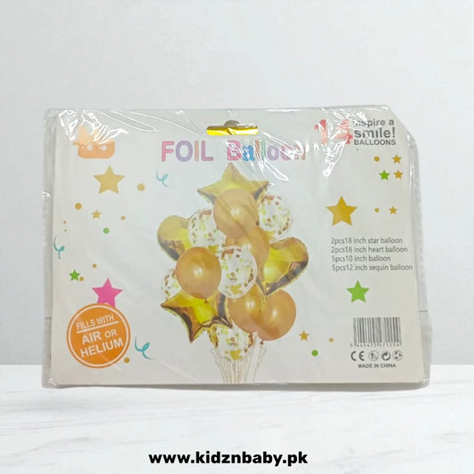 Golden Confetti Heart & Star Foil Balloons Party Decoration in Pakistan