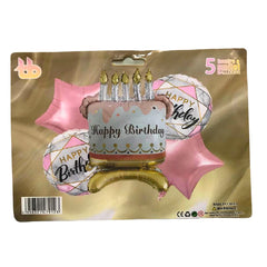 Happy Birthday Cake Foil Balloons - Pack of 5 with festive design