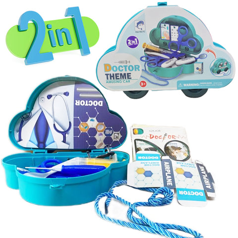 2 in 1 Happy Times Doctor Theme Briefcase Car Set - Blue