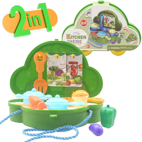 2 in 1 Happy Times Kitchen Theme Briefcase Car Set - Green