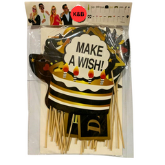 Colorful assortment of Make a Wish Birthday Party Theme Photo Booth Props, featuring various birthday-themed designs ideal for fun and memorable photo sessions.