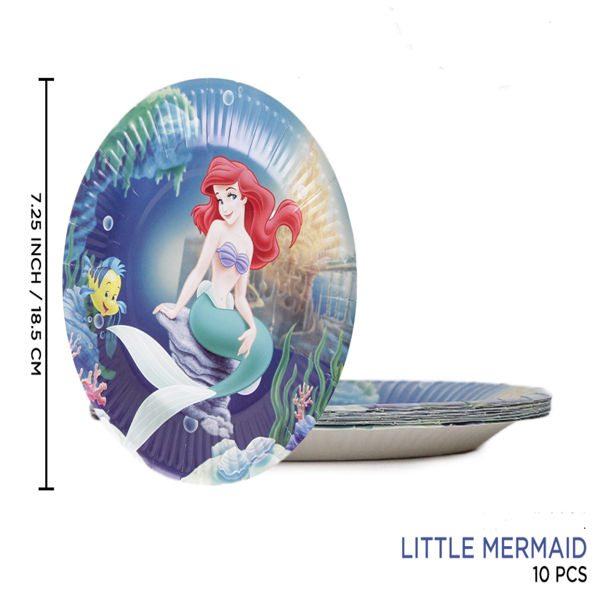 Mermaid Disposable Plates with a magical underwater design, perfect for mermaid-themed birthday parties and celebrations.