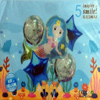 Mermaid Theme Party Combo Set - Foil Helium Latex Balloons (5 Pieces)