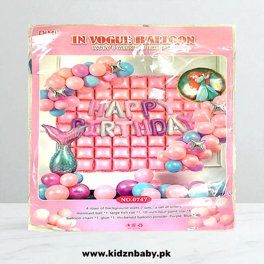 Assorted pink mermaid theme party pack with foil balloons for baby shower or first birthday